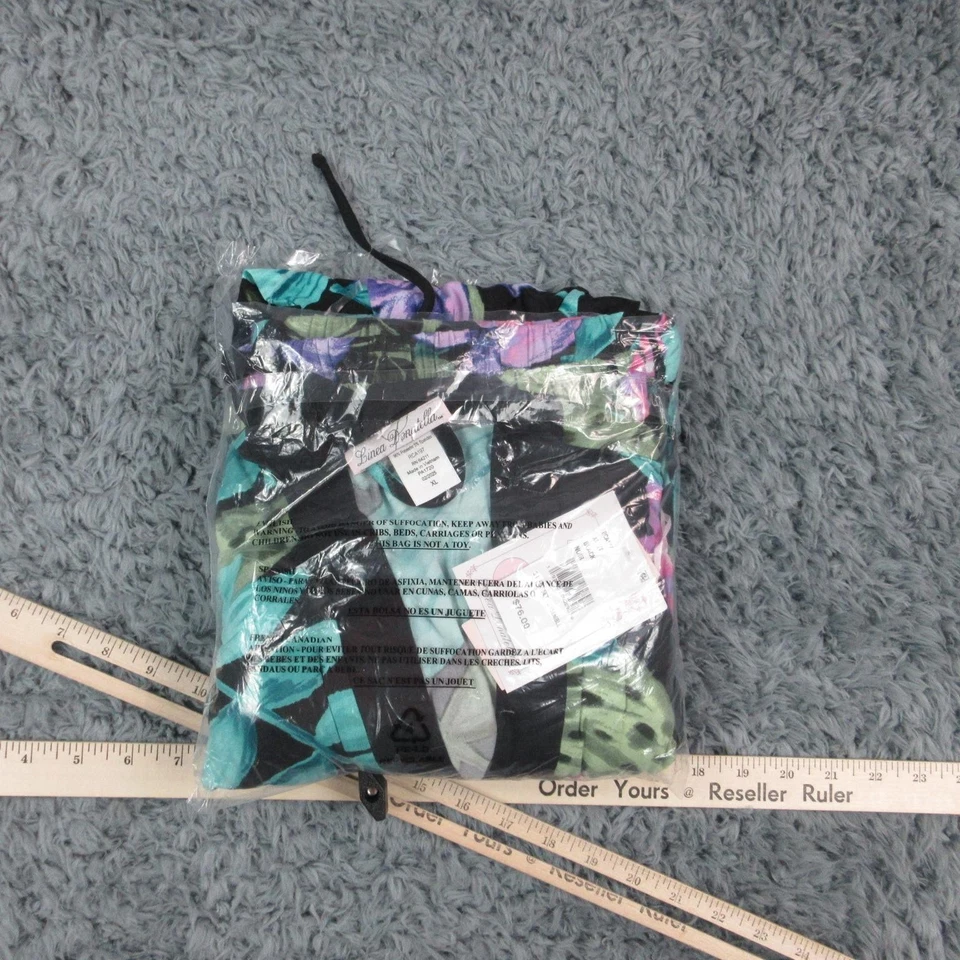 Conjunto de pijama de 3 piezas Linea Donatella para mujer XL negro floral túnica cami pantalones nuevo con etiquetas Foto 2 de 4