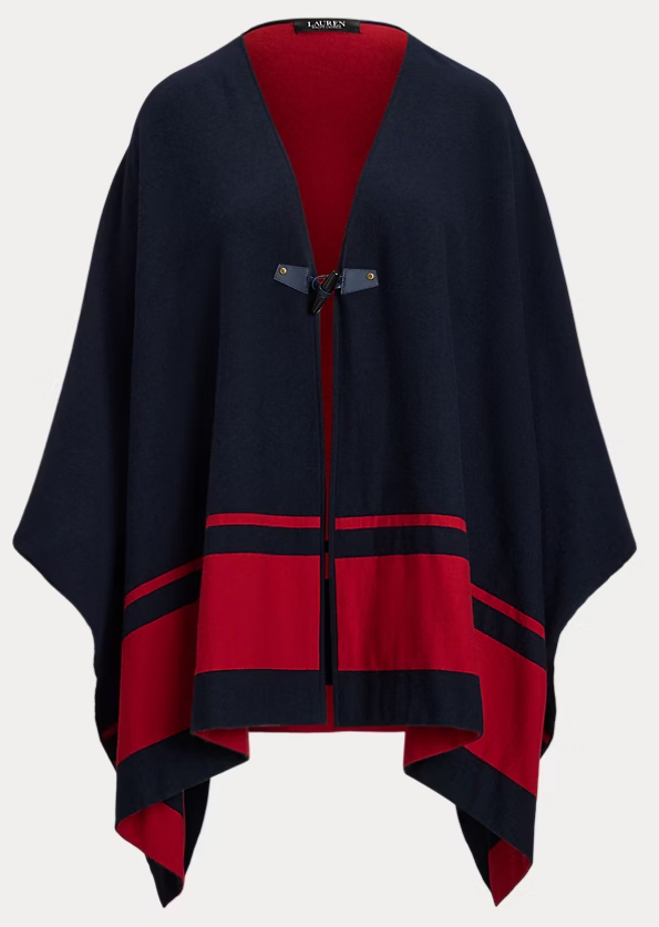 NWT Ralph Lauren $295 NAVY/RED Poncho Sweater Jacket Women's L/XL TOGGLE CLOSURE