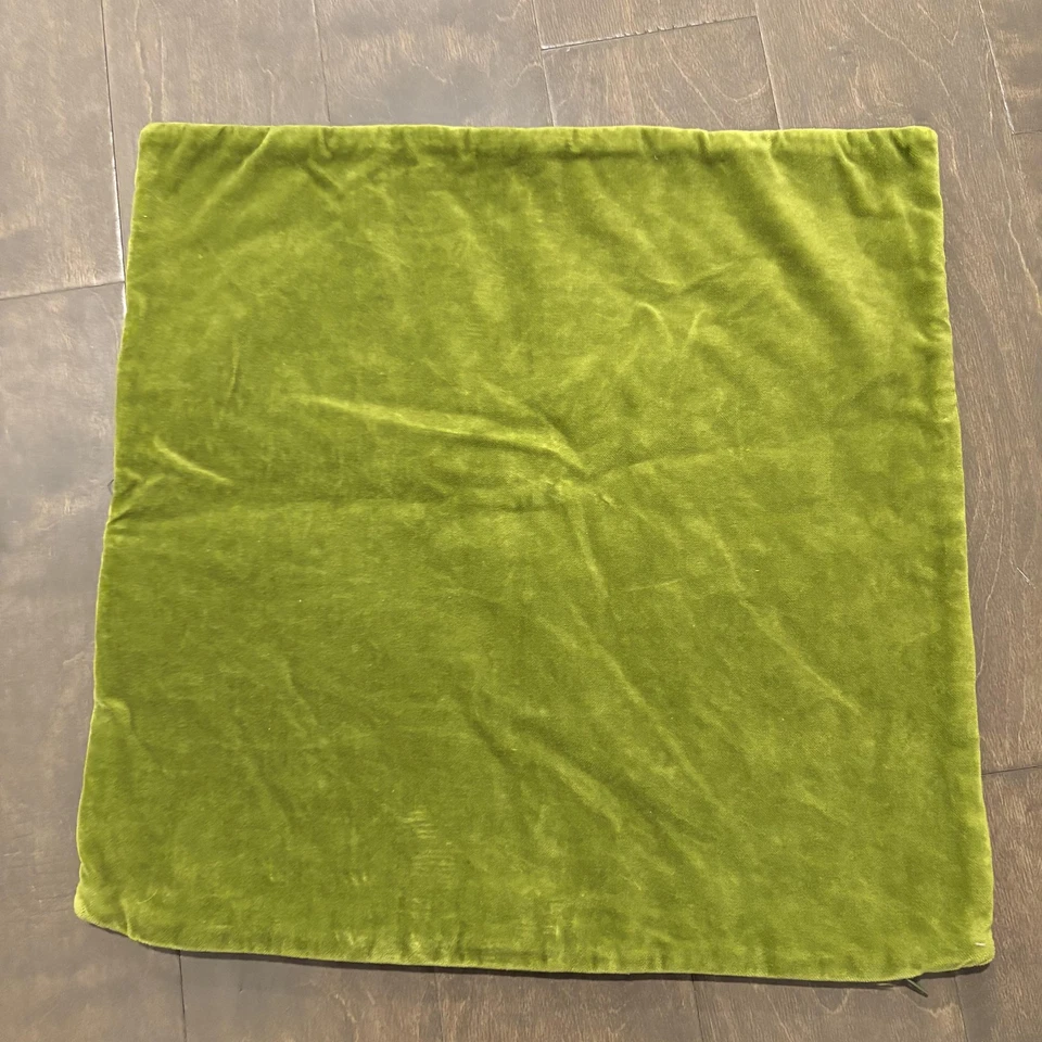 Crate & Barrel Olivier Pillow Cover 18x18 Green Gray Velvet Wool Wavy Retro - Image 4 of 4