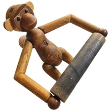Danish Modern Kay Bojesen Zoo Line Teak Wood Monkey Toilet Paper Holder Signed
