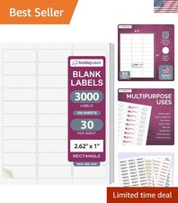 2.63x1 Inch Rectangle Stickers White Blank Labels for Laser Inkjet Printer - ...