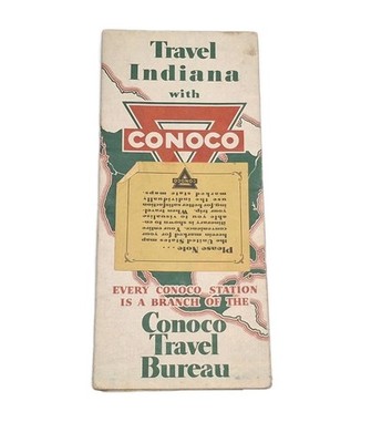 Travel Indiana With Conoco Travel Bureau 1930's National Parks Road Map