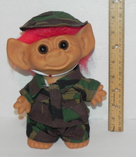 Troll Army Doll with Fatigues Uniform  Hat Red Hair 8" tall - Free Shipping 