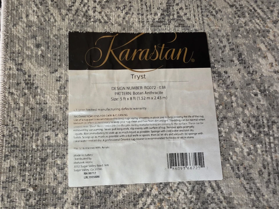 Alfombra Karastan: Colección Tryst-Botan Antracita 5'x8' ¡Nueva! Foto 2 de 4