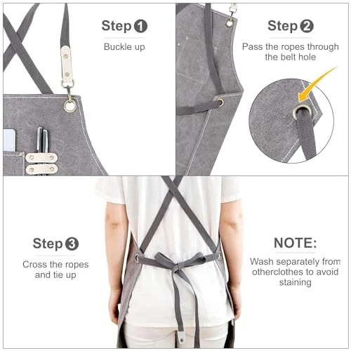 Cotton Canvas Cross Back Apron for Art Painting Garden Chef Bartender Grey - Image 4 of 4