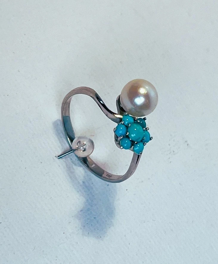 Feiner Ring Weißgold 750 mit Perle und Türkis - Bild 1 von 3