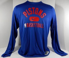 2021-22 Detroit Pistons Team Issued Blue Ls Training Shirt Nike Da9371-495 L 62s
