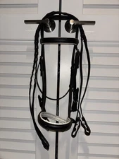 Cob Black & White English Bridle W/ Eggbut Bit & Laced Reins