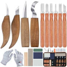 Ninonly 17Pcs Wood Carving Tools Kit - Beginner's Wood Whittling Set with 6Pc...