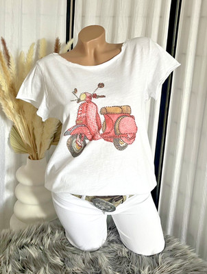 Italy New Collection T-Shirt Shirt weiß Sommer Scooter Nieten Trend Gr.36 38 40