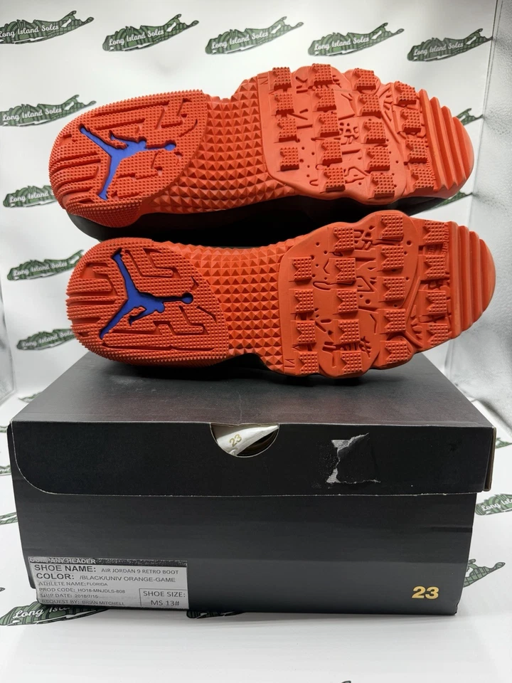 Tamanho 13 - Air Jordan 9 IX Bota PE Retrô Florida Gators Laranja Azul Preto Amostra - Imagem 3 de 4
