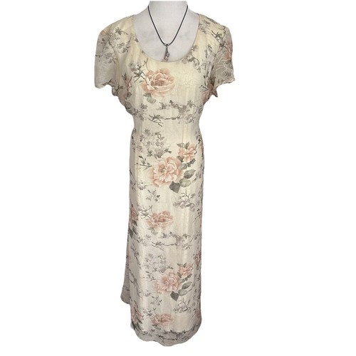 Vintage JBS LTD Floral Crinkled Maxi Dress Sz 12 EUC Cottagecore Whimsy Y2K 90s