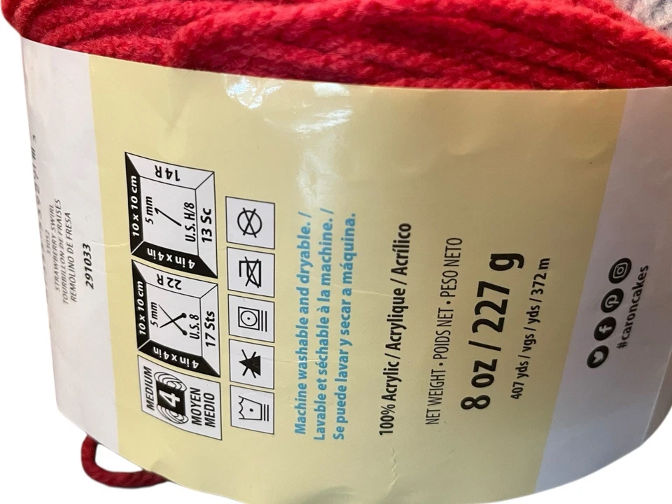Caron Cinnamon Swirl Cakes Yarn STRAWBERRY SWIRL 8 Oz NEW Acrylic 4 Weight 407 y - Image 3 of 4