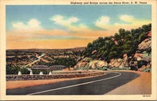 Highway And Bridge Across Pecos River Southwest Texas TX c1943 Unposted Postcard