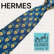 USED Tie HERMES Hermes tie pot plant all over pattern 100 silk made in France