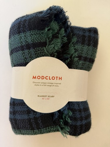 ModCloth Oversized Square Blanket Scarf 55”x55” Blue Green Plaid NWT