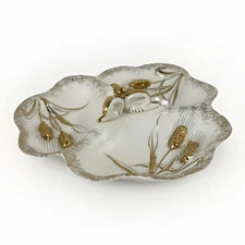 Lefton 9” Figural Cattail Divided Plate 3D Gold Trim 3 Compartment 20313