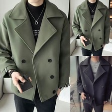 Tuta uomo misto lana crop due file giacca revers cappotto abbigliamento casual//