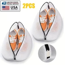 2x Shoes Organizer Mesh Laundry Net Bag with Zipper Closure for Washing Machine