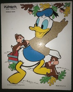 GR 03 Puzzle-Playskool Donald Duck Tray-Missing Pieces But He's A Classic! *VINT