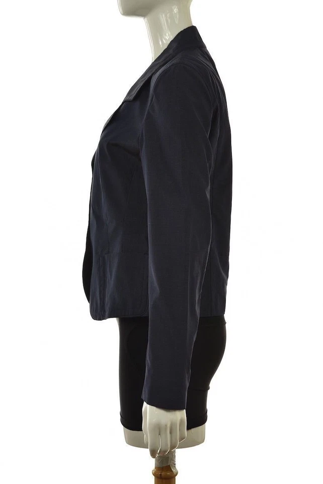 Rene Lezard Womens Blazer Size 38 Navy Blue White Silk Long Sleeve Career Jacket - Image 3 of 4