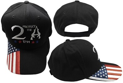 Protect The 2A 2ND AMENDMENT 1791 Black Embroidered USA Flag On Bill Cap Hat 