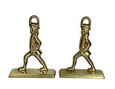 Pair Vintage 8-1/2" Tall Marching Colonial Soldier Brass Bookends, Baldwin