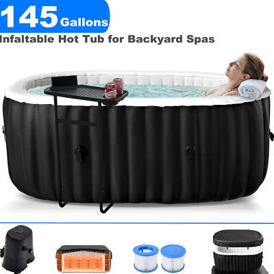 SLSY 145GAL Inflatable Hot Tub 2 Person Oval with Control Panel 90 Bubble Jets