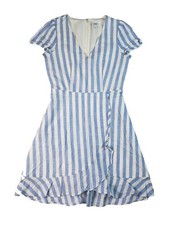 J. CREW Women's White & Blue Short Sleeve Overlap Striped Dress Size 2