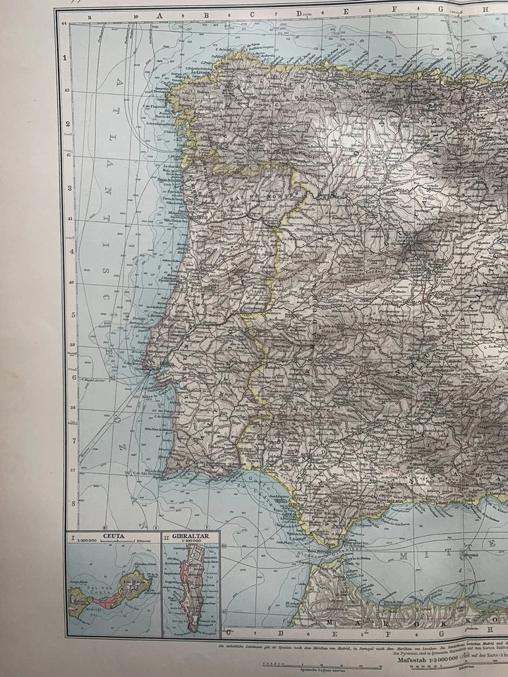 1899 Spain & Portugal Original Antique Map by Richard Andree - Image 2 of 3