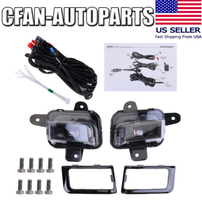 For 2022 2023 2024 GMC Sierra 1500 LED Fog Light Set W/ Switch Wire Bezel White