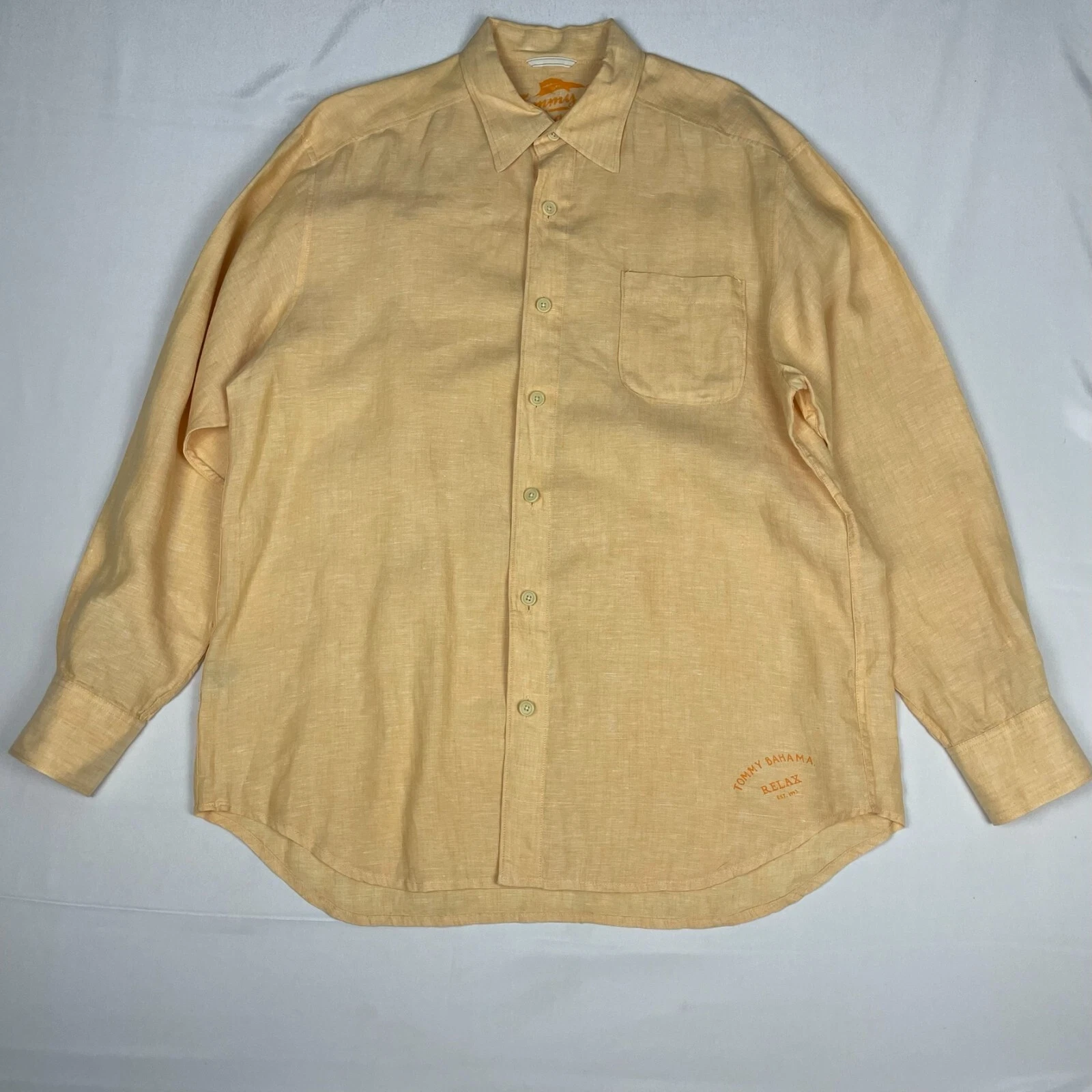 Tommy Bahama Men's 100% Linen Light Orange Long Sleeve Button Down Shirt Large