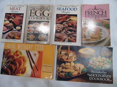 Set of 6 Cookbooks Weekday, French, Quaker Oats, Meat, Seafood & Egg