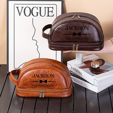 Custom Name Dopp Kit PU Leather Travel Organizer, Leather Toiletry Bag