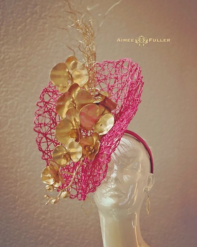 Kentucky Derby Hat Royal Ascot Fascinator Gold Floral Orchids Hot Pink Fuchsia - Picture 3 of 24