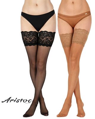 Aristoc sinnliche halterlose Strümpfe 10 Den transparentes Spitzentop Alltag Strumpfwaren