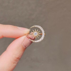 Authentic 18K Gold Plated Adjustable Crystal Sun Moon Ring for Women Jewelry Gifts