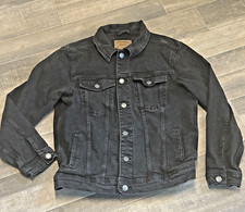 Pull & Bear Womens's Size Black Denim Jean Jacket Button Front Trucker
