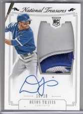 2015 Panini National Treasures Devon Travis RC Auto Patch 10/10 Blue Jays