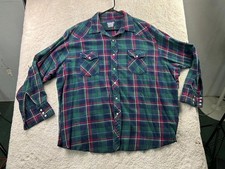 Wrangler Men's Casual Button-Down Shirt Green Navy XL Plaid Cotton