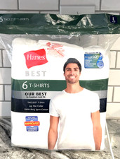 Hanes Men's White Crewneck T-Shirt 6-Pack Undershirt Tee TAGLESS FreshIQ Comfort
