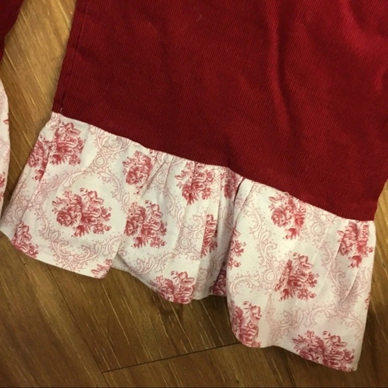 Pantalones Boutique Hechos a Mano Niñas Talla 4 Hechos a Mano Rojo Oscuro Pana Blanco Floral Foto 2 de 3