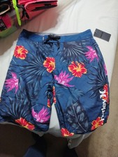 NEW Hurley sz 18 navy blue floral tropical boys swim board shorts swimsuit