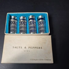 F B Rogers Vtg 1960 Cobalt Blue and Silverplate Salt & Pepper Shakers