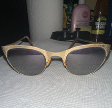 Cat Eye Sunglasses Gold Metal Frame Floral Pattern Gray Lenses Unisex Adults