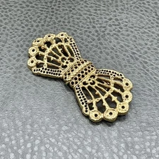 Vintage Brooch Gold Tone Bow Victorian Revival Collar Sweater Lapel Pin 2.5"