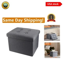 Grey Foldable Storage Ottoman Footrest - Stylish & Functional Home Essential