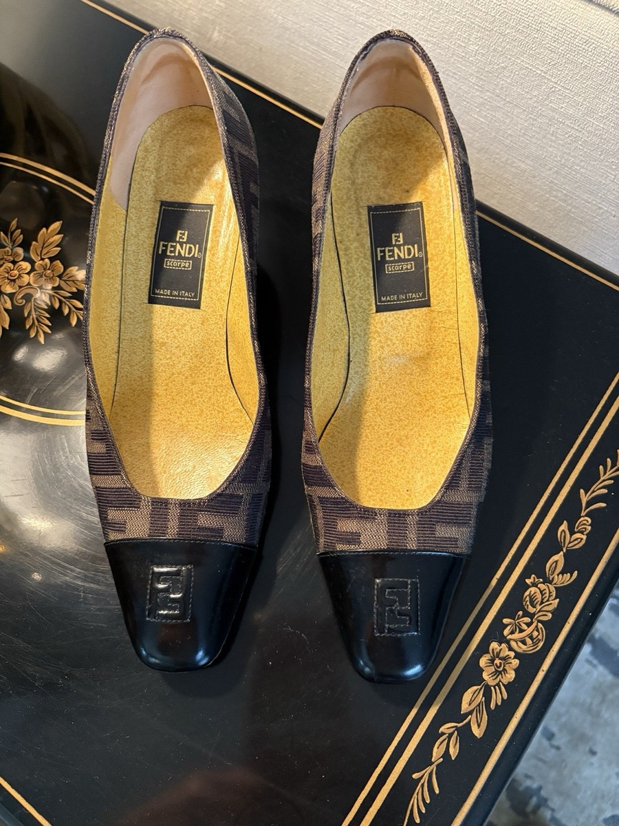 Vintage Fendi Pumps Shoes Zucca Canvas sz 1/2
