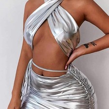 Solid Color Halter Cross Split Swimsuit Three Piece Hollow Out Cutout Cross Swim