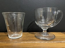 Victorian Glass Custard Cup with Handle & Vintage Measuring Cup Antique Glass